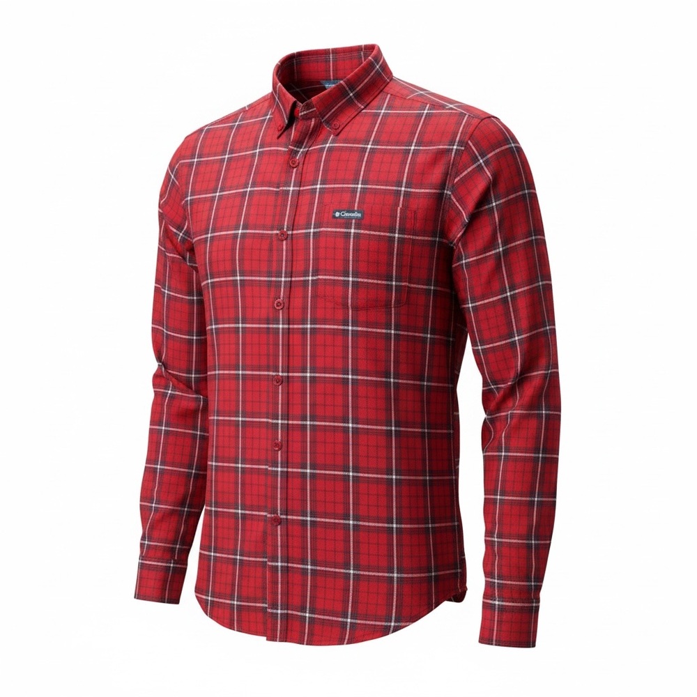 Columbia Men's Rapid Rivers II Plaid Long Sleeve Button Down Shirt Red Large L